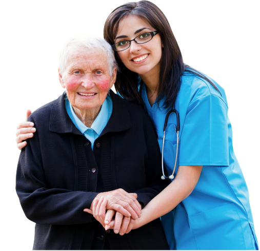 A nurse accompanying an ederly outside