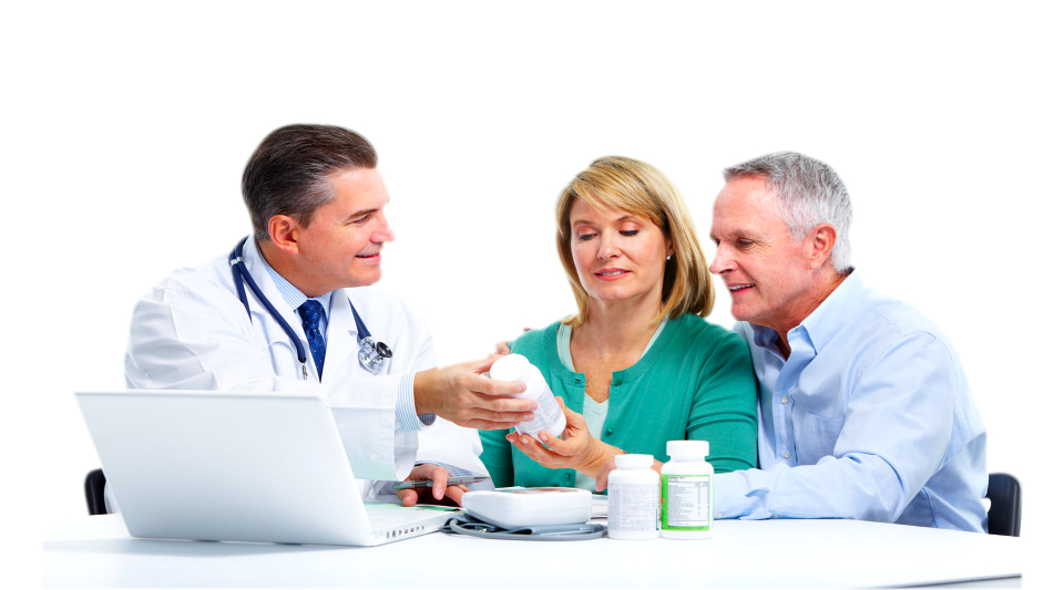 A doctor extending his hand for a handshake together with his fellow doctors